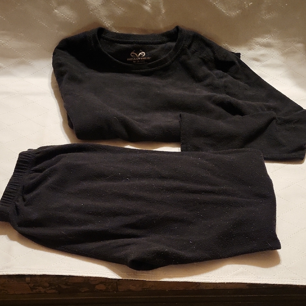 Realtree Black Top & Bottom Set Polyester-Spandex Blend Apparel (Long Underwear)